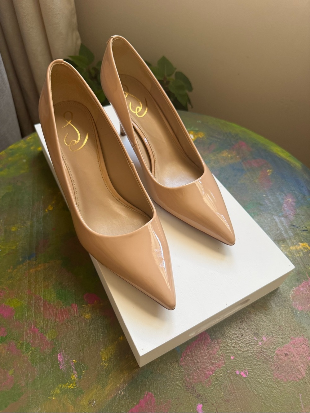 Jessica Simpson Neutral Patent Pointed-Toe Pumps